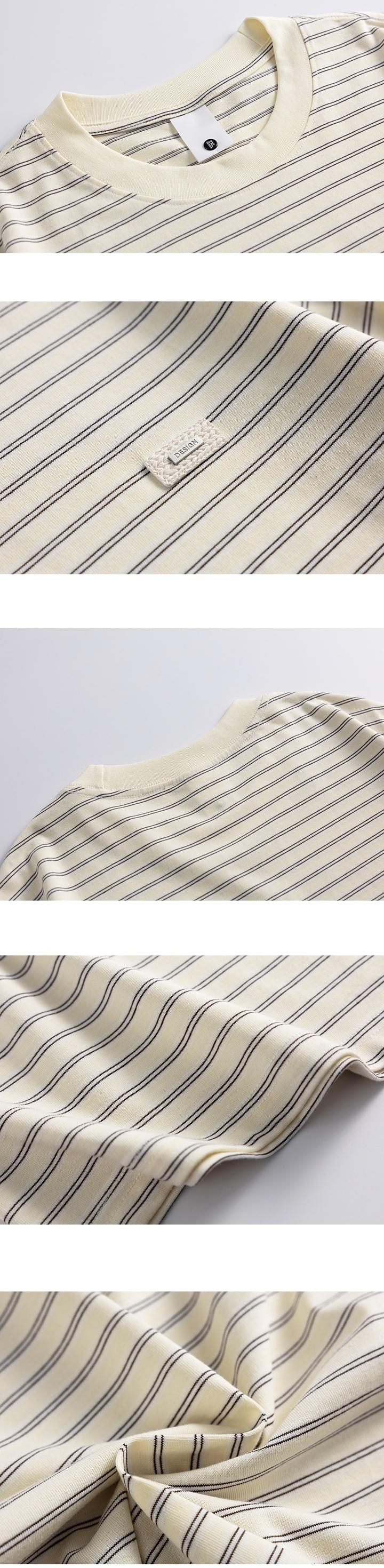 日系細標籤縫紉橫間條紋 短袖 T-Shirt [SBT-1547]