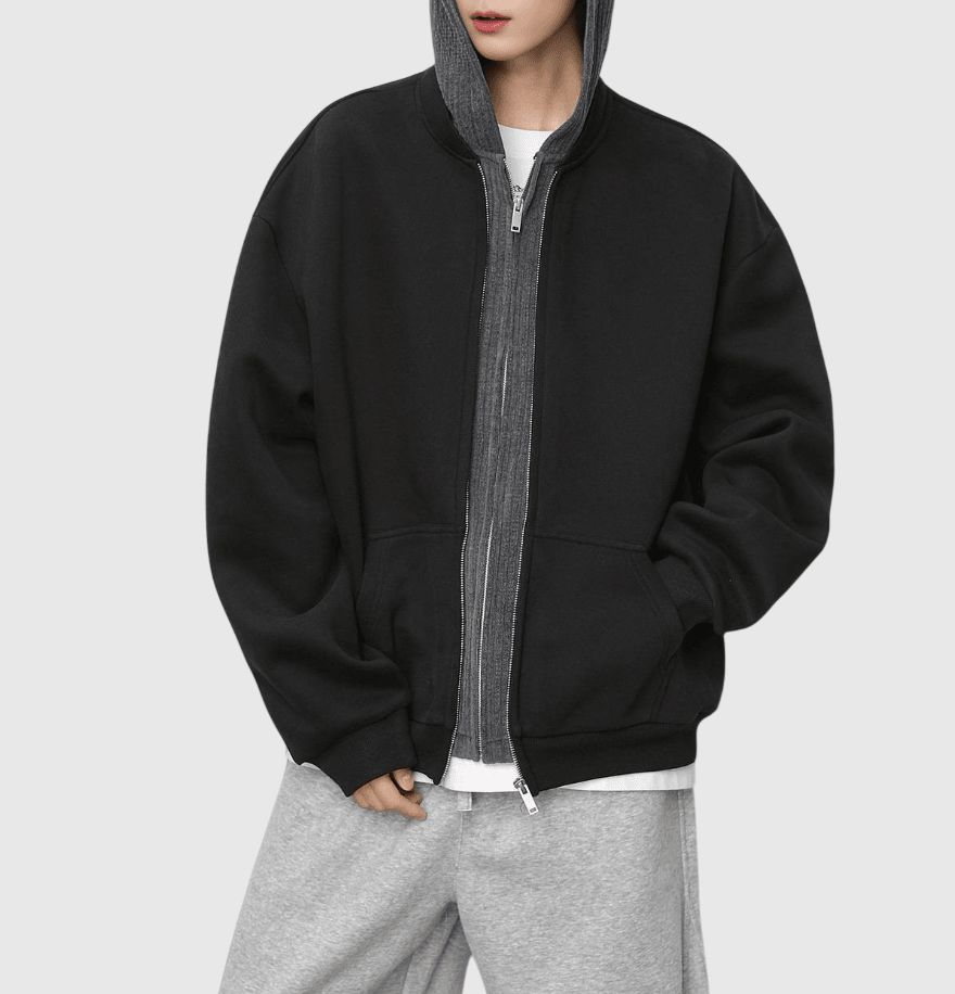 日系雙布料撞色層次假兩件式 長袖衛衣外套 [SBO-1495]