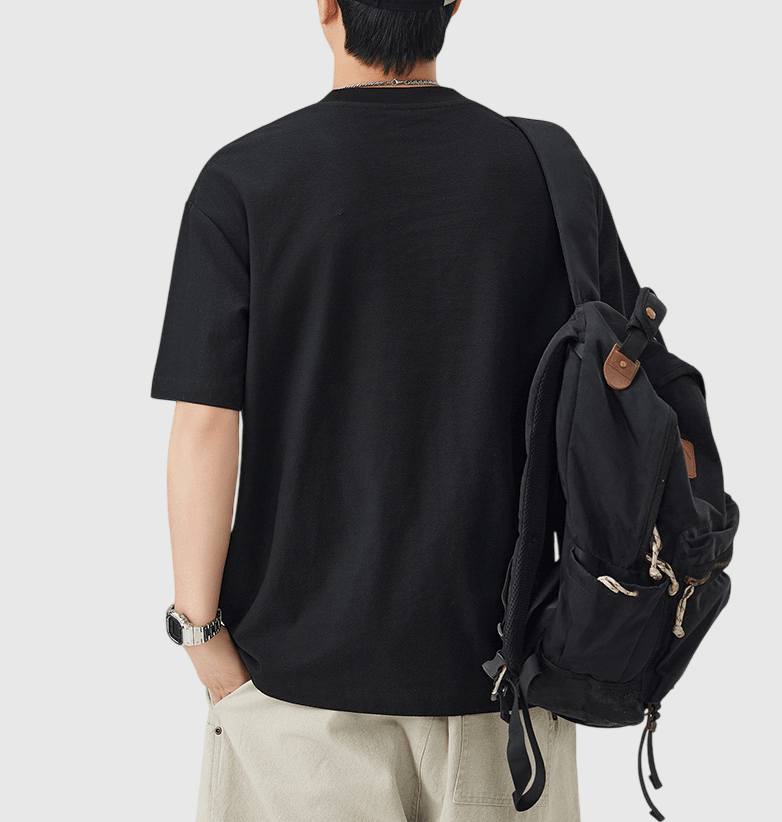 復古格紋前袋撞色拼接設計 短袖 T-Shirt [SBT-1568]