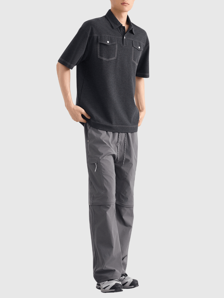 雙前袋撞色縫線設計 短袖 POLO T-Shirt [CBT-1287]