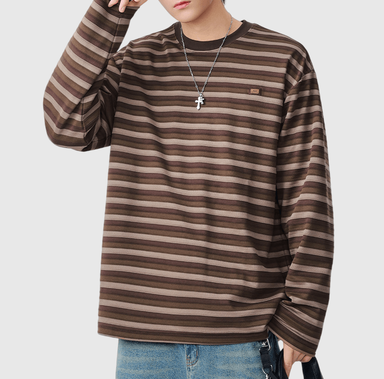 復古混色條紋編織 長袖 T-Shirt [SBT-1465]