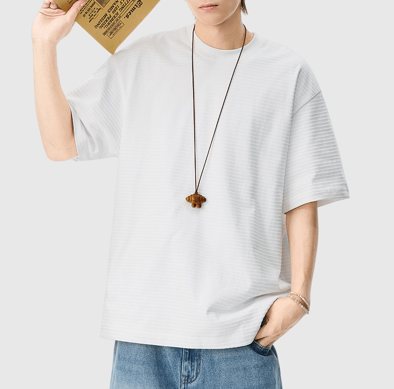 日系同色系橫間條紋編織 短袖 T-Shirt [SBT-1538]