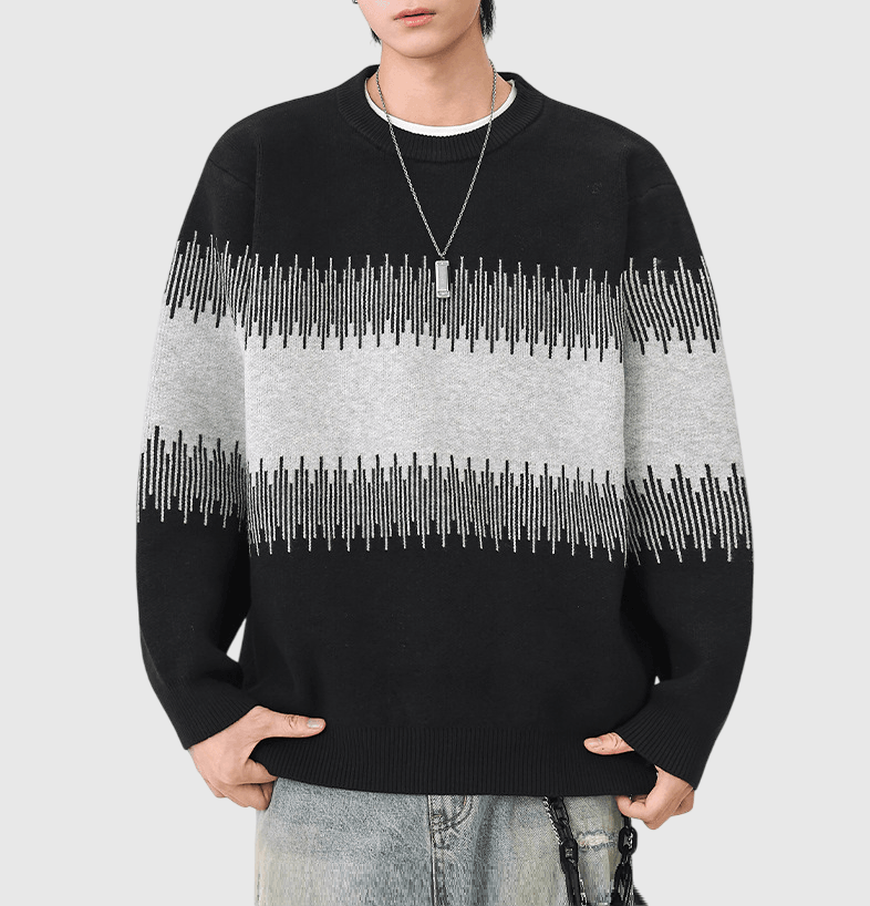 日系中身不規則撞色拼接 重磅圓領針織毛衣 [SBK-1134]