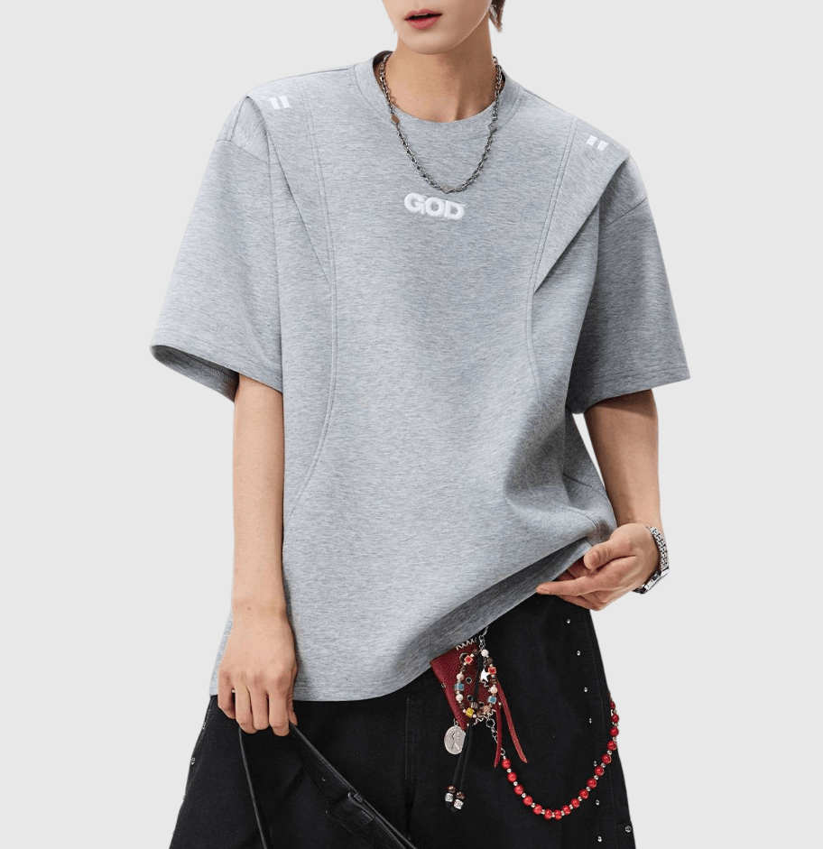 日系層次縫紉細文字刺繡設計 短袖 T-Shirt [SBT-1477]