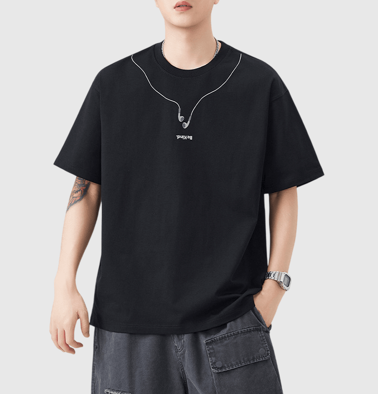 日系耳機圖案印燙工藝設計 純棉短袖 T-Shirt [SBT-1549]