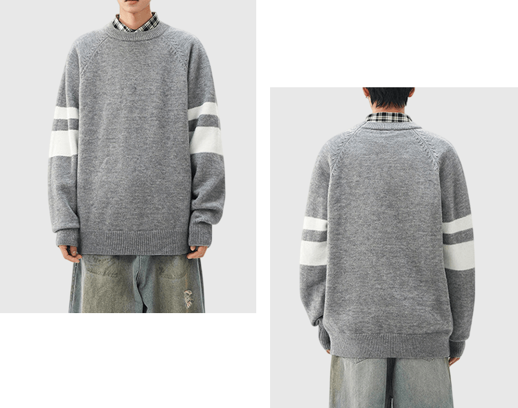 手袖層次撞色針織設計 圓領針織冷衫 [CBK-1038]