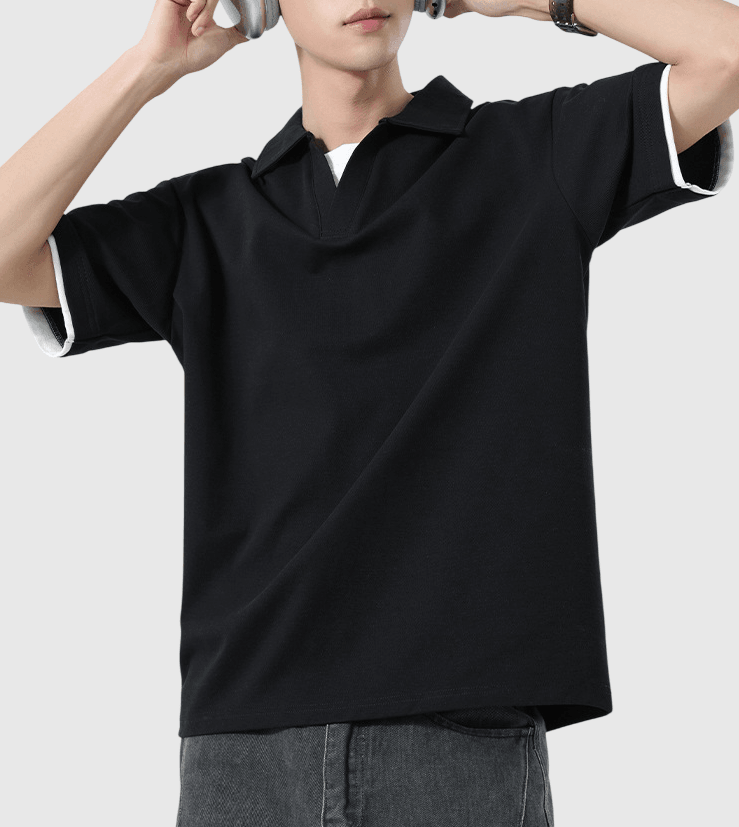 日系基礎假兩件式縫線 V 領設計 短袖 POLO T-Shirt [SBT-1498]