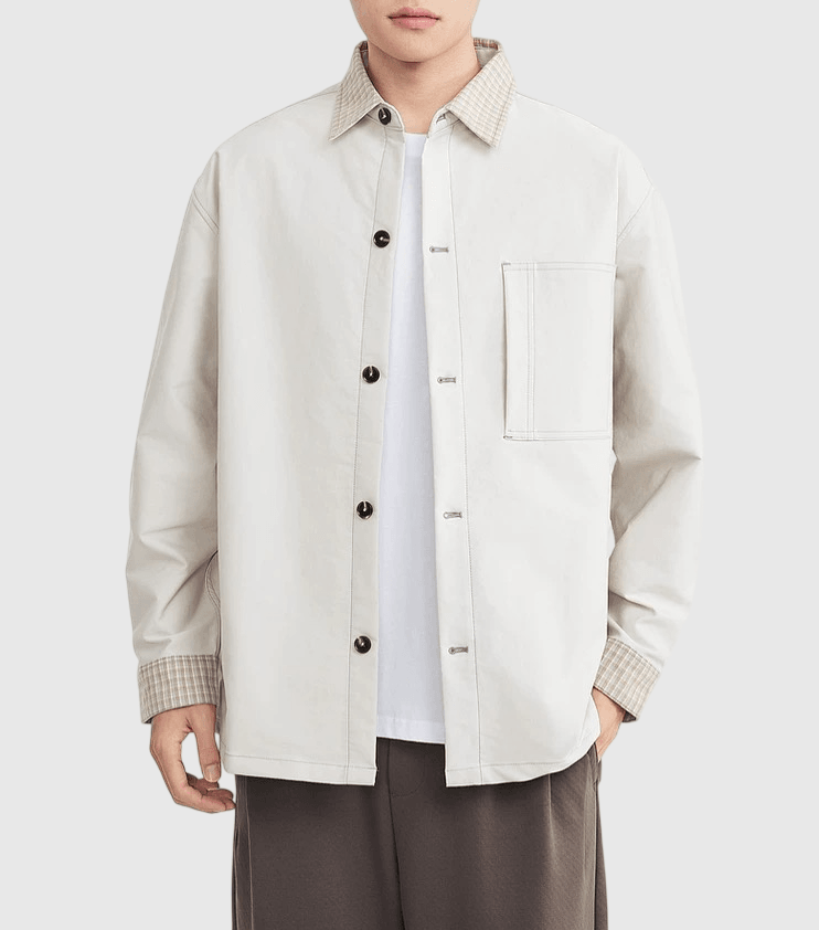 日系復古輯明線領口格紋拼接 長袖恤衫 [SBS-1381]