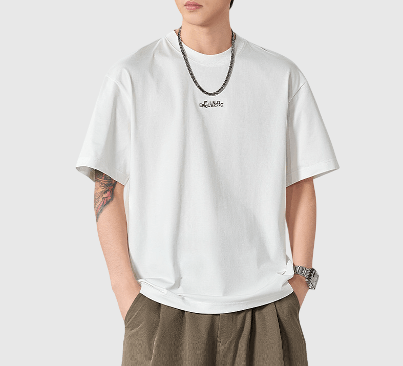  中身細文字刺繡設計 純棉短袖 T-Shirt [SBT-1509]