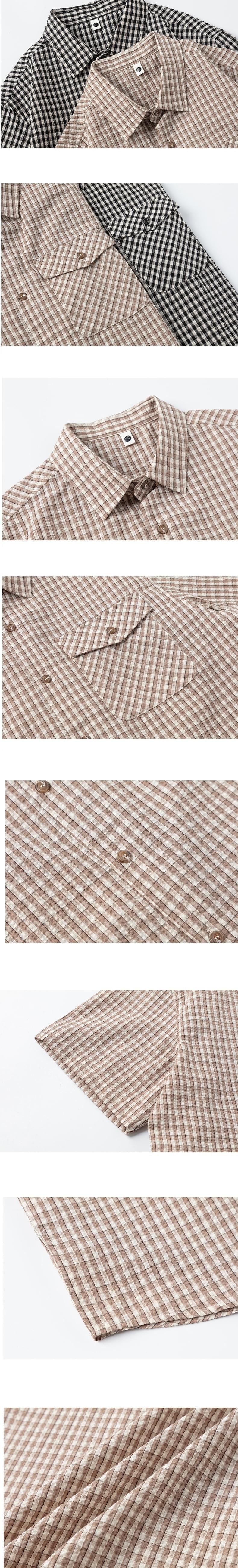 日系基礎細格仔色織工藝 透氣短袖恤衫 [SBS-1402]