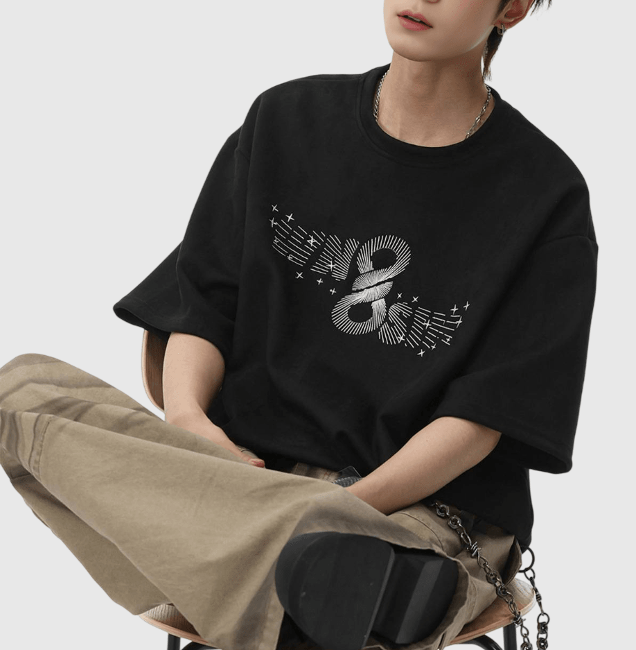 復古放射射線文字圖案印燙 絨面皮布短袖 T-Shirt [SBT-1487]