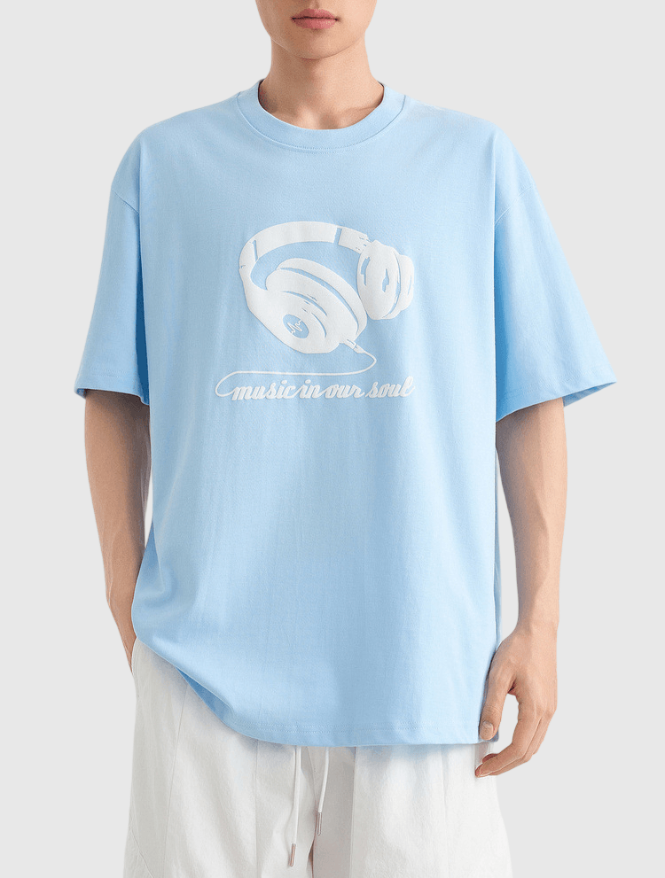 頭戴耳機圖案印燙設計 純棉短袖 T-Shirt [CBT-1285]
