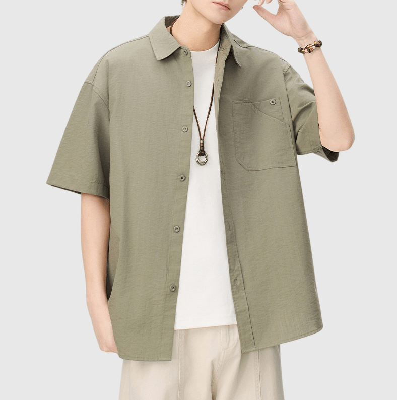 復古基礎層次前袋重疊縫線設計 透氣短袖恤衫 [SBS-1397]