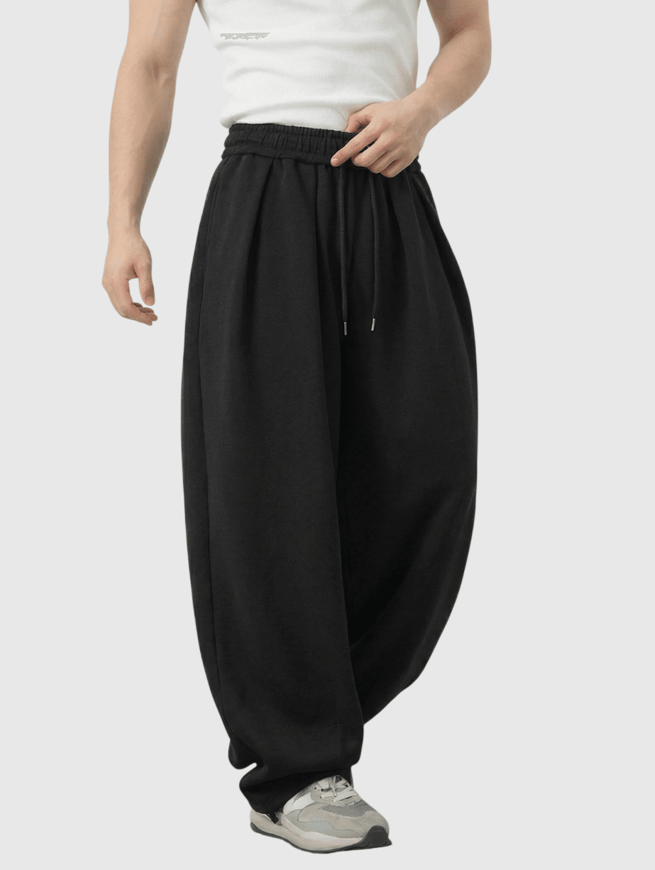 日系雙縫紉褶皺設計 BAGGY 錐形棉衛長褲 [SBP-1199]