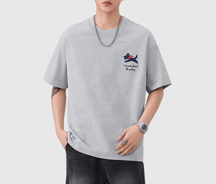 卡通狗仔細圖案刺繡 純棉短袖 T-Shirt [SBT-1562]