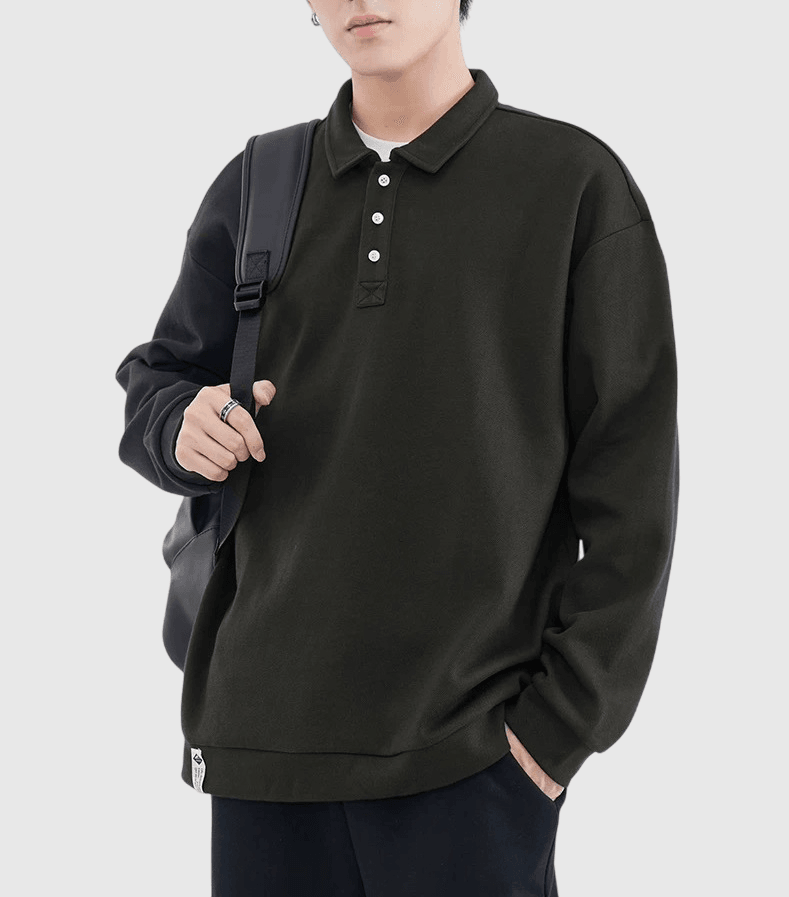日系基礎純色鈕扣 POLO 重磅380g 長袖衛衣 [SBH-1100]
