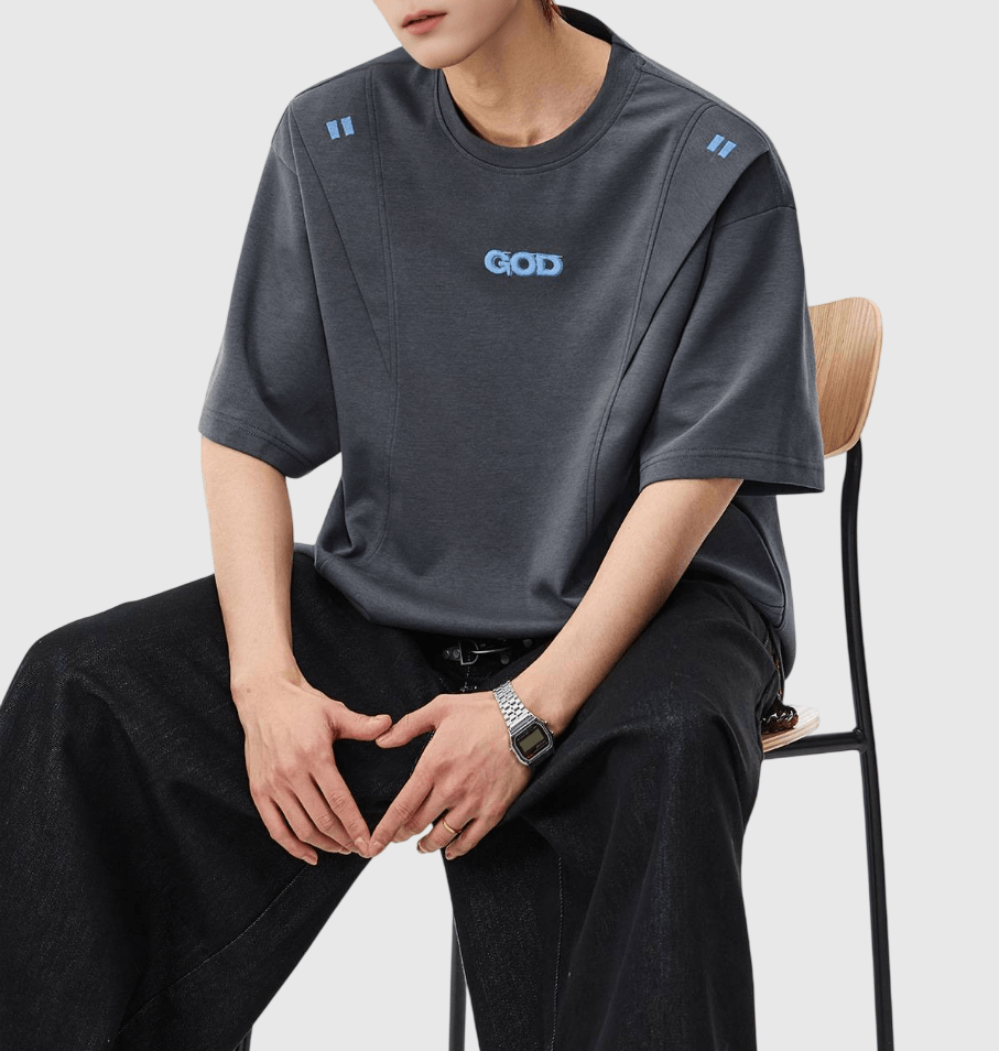 日系層次縫紉細文字刺繡設計 短袖 T-Shirt [SBT-1477]