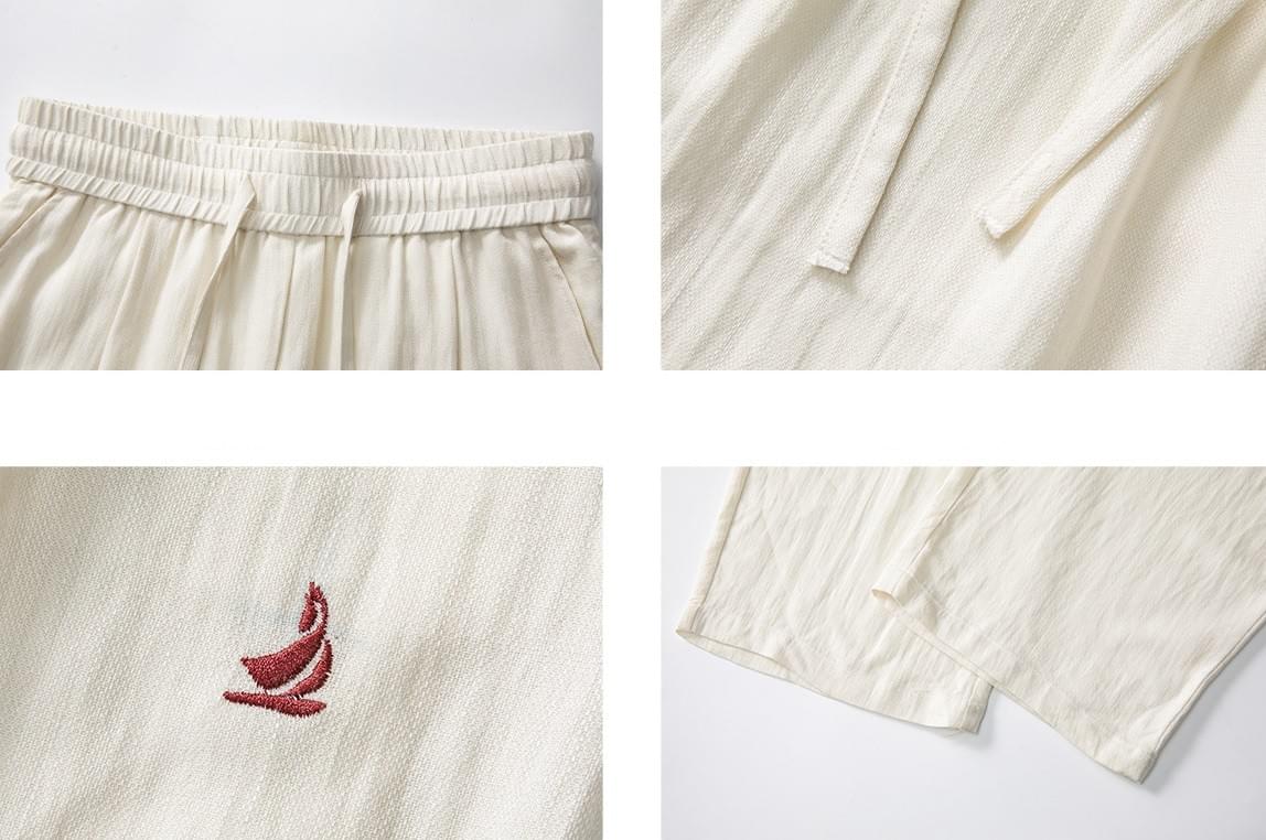 日系基礎輕便透氣 仿麻質闊腿直筒垂感長褲 [SBP-1195]