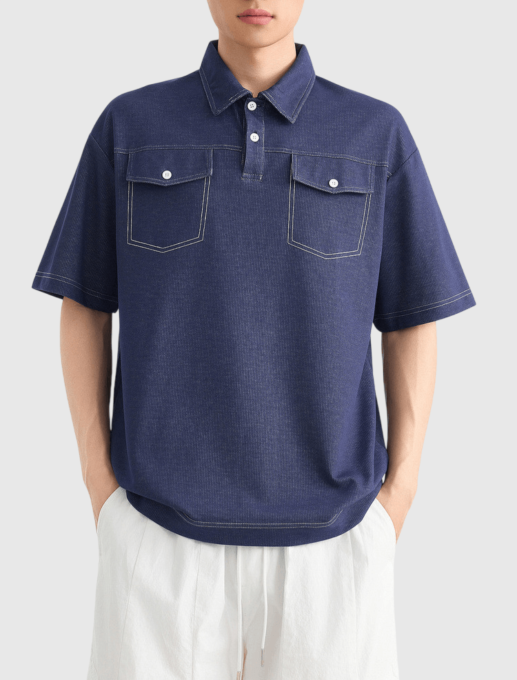 雙前袋撞色縫線設計 短袖 POLO T-Shirt [CBT-1287]