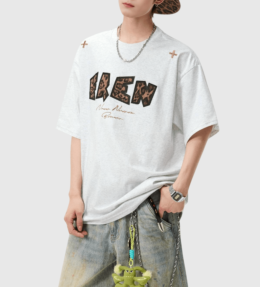 復古豹紋圖案立體印燙設計 純棉短袖 T-Shirt [SBT-1476]