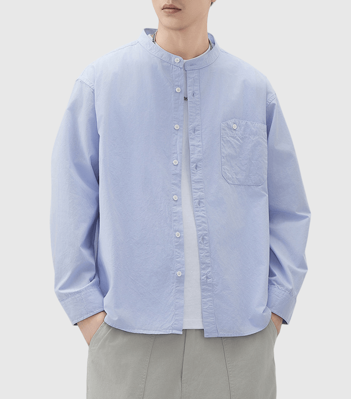 日系不規則鈕扣前袋 純棉長袖恤衫 [SBS-1371]