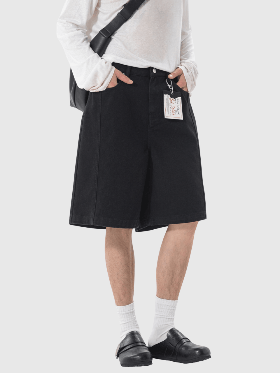 日系基礎撞色縫線刺繡設計 牛仔布短褲 [SBST-1156]