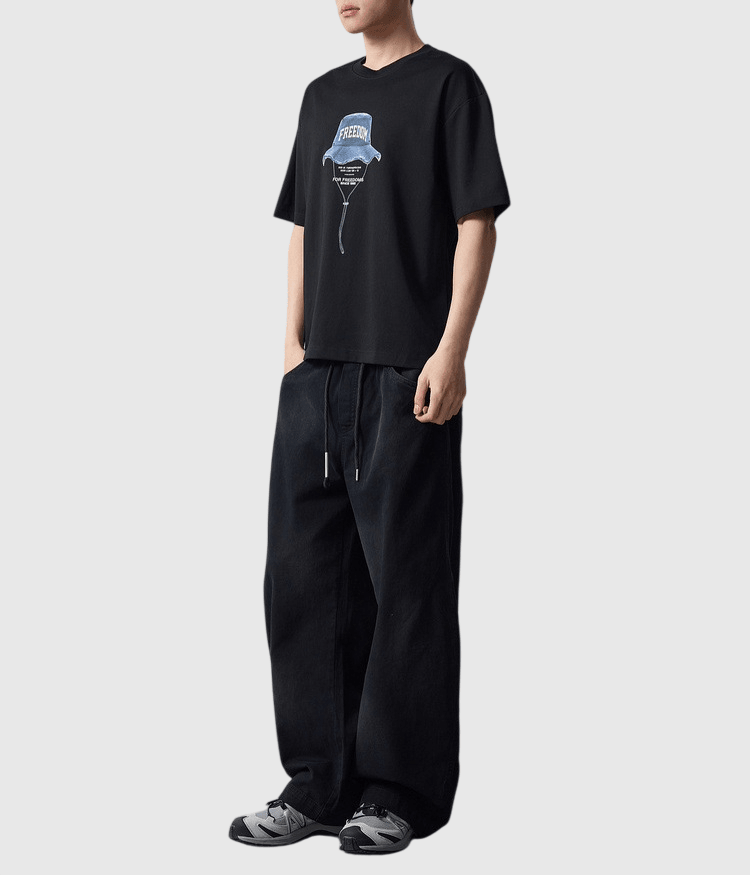 漁夫帽圖案文字印燙設計 短袖 T-Shirt [CBT-1335]