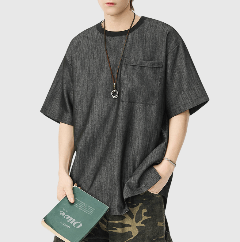 日系前袋色系紋理設計 透氣短袖 T-Shirt [SBT-1531]