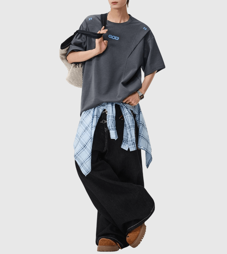 日系層次縫紉細文字刺繡設計 短袖 T-Shirt [SBT-1477]