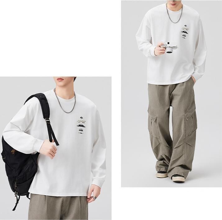 山系戶外細圖案印燙 純棉長袖 T-Shirt [SBT-1458]