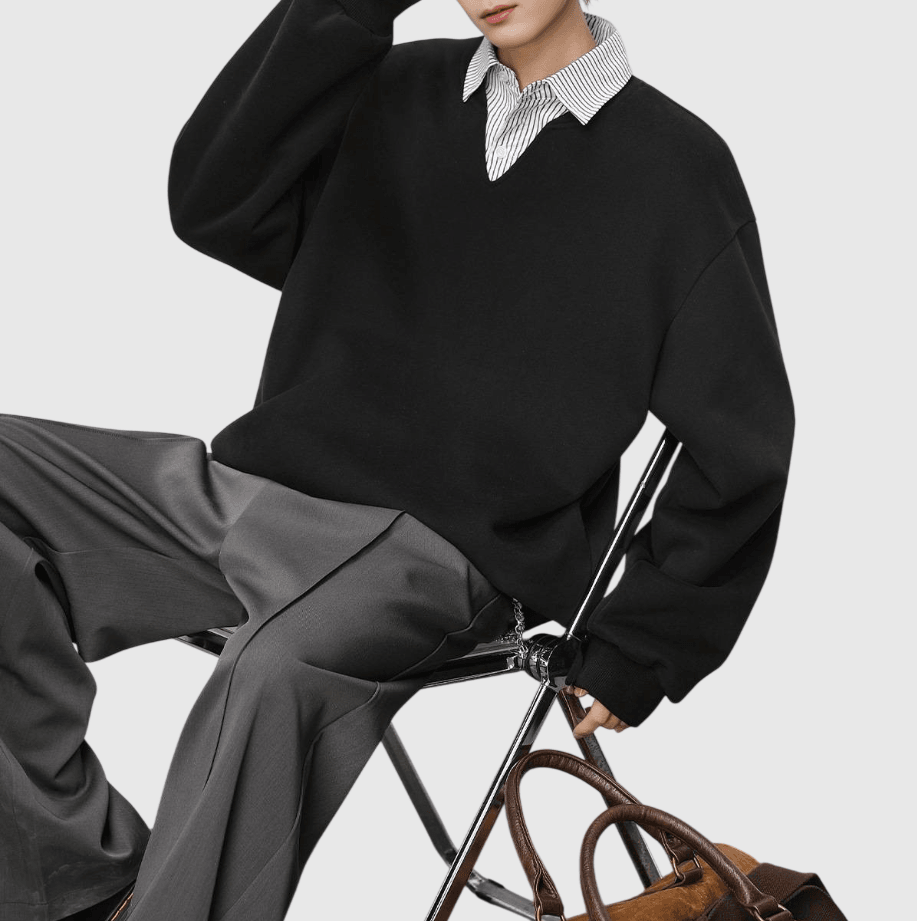 日系假兩件式恤衫拼接 圓領長袖衛衣 [SBH-1345]