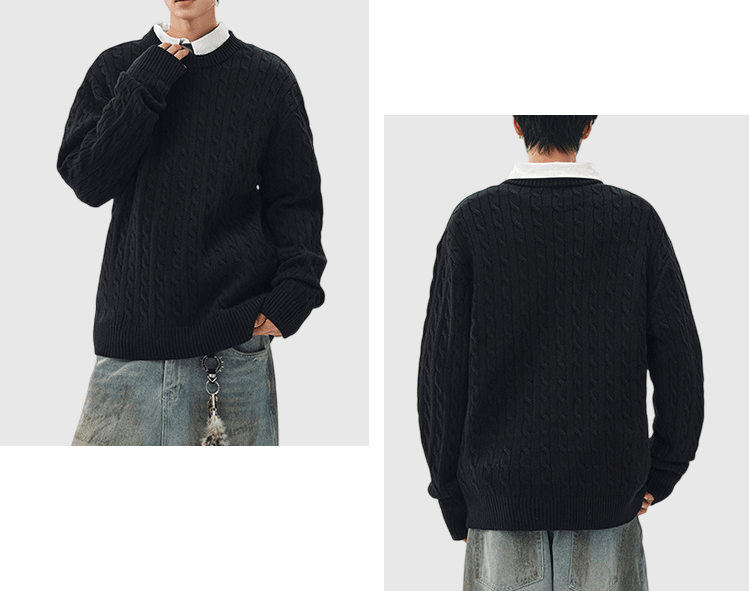 立體扭花紋理織布設計 圓領針織冷衫 [CBK-1039]