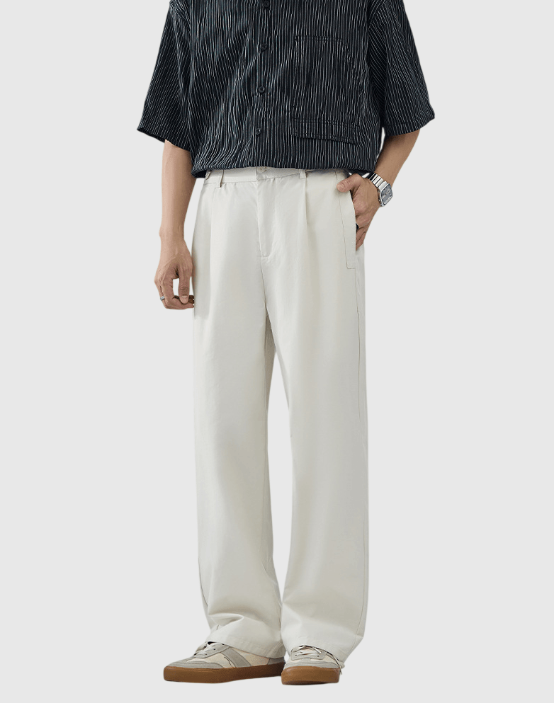 鈕扣腰袢帶設計 透氣闊腳直筒長褲 [CBP-1095]