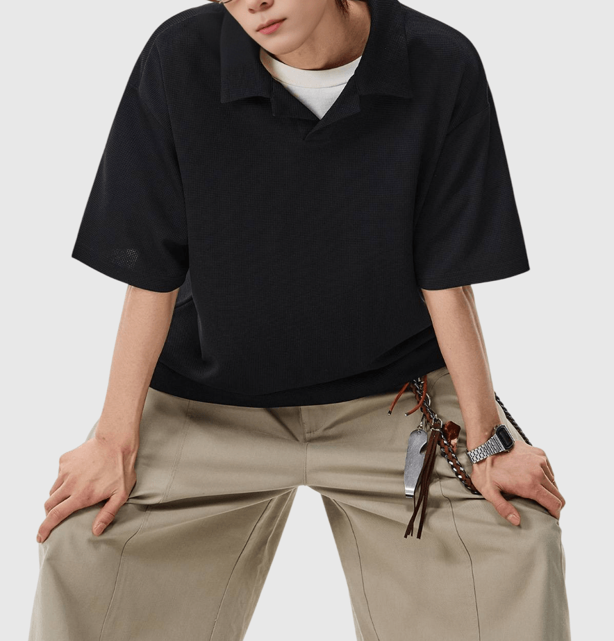 日系基礎格紋紋理  垂感透氣短袖 POLO T-Shirt [SBT-1526]