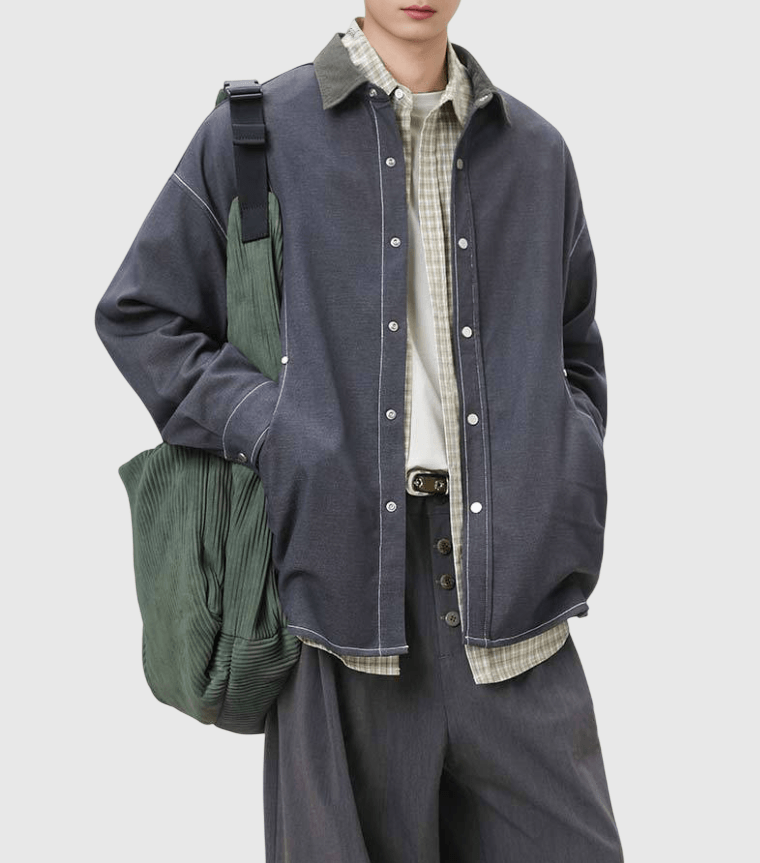 復古水洗立體撞色縫線工裝 長袖牛仔恤衫 [SBS-1380]