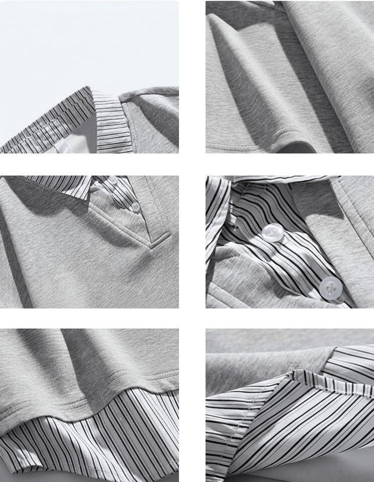 日系假兩件式恤衫縫紉拼接 短袖 T-Shirt [SBT-1485]