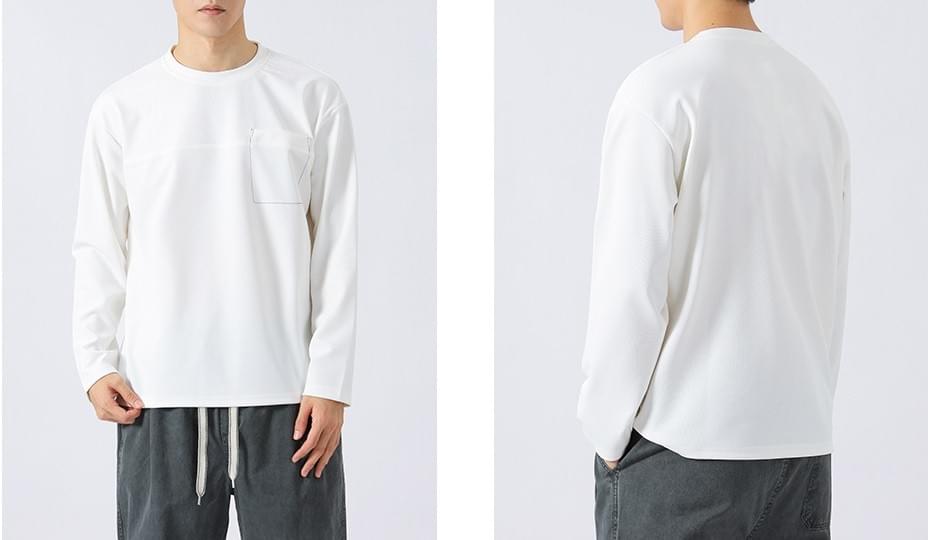 日系前袋明線刺繡 長袖 T-Shirt [CBT-1116]