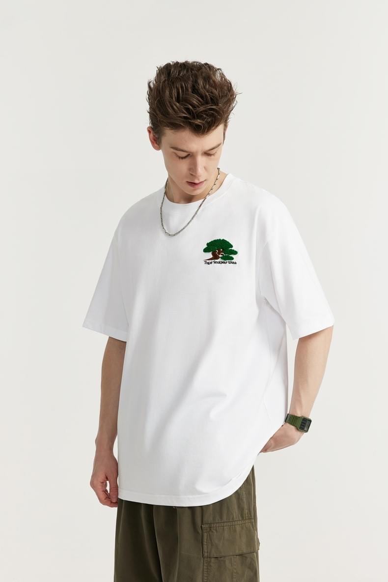 細松樹圖案刺繡 純棉短袖T-Shirt [CBT-1059]