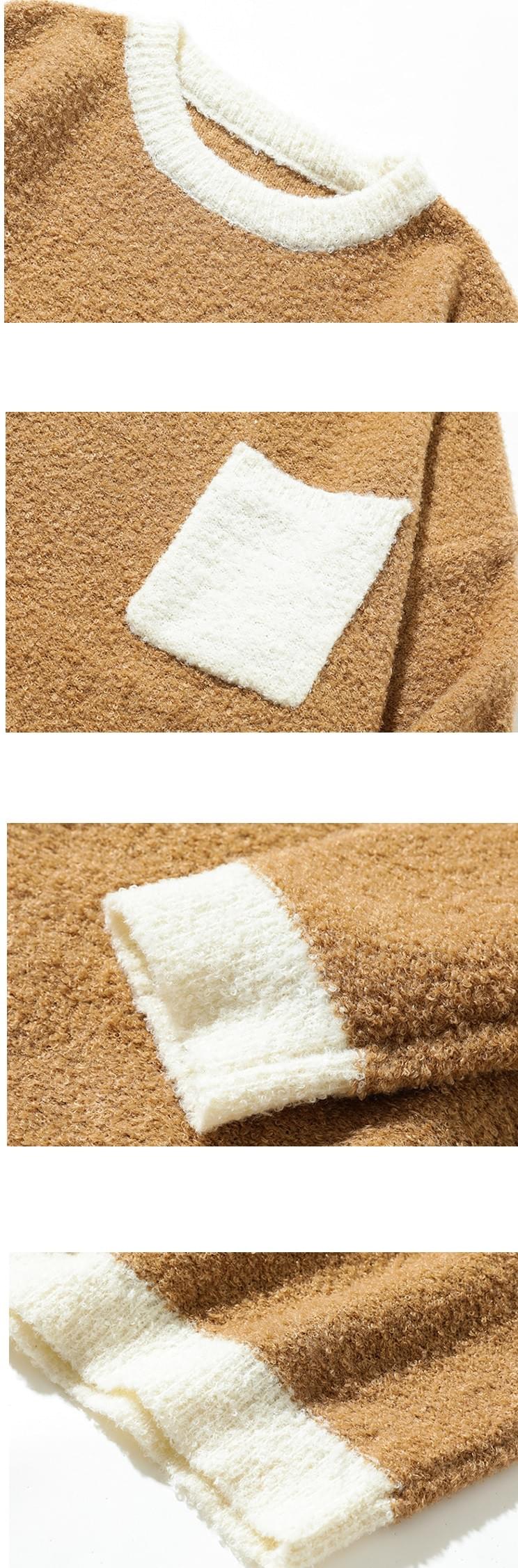 色系撞色絨毛織布設計 圓領針織冷衫 [CBK-1041]