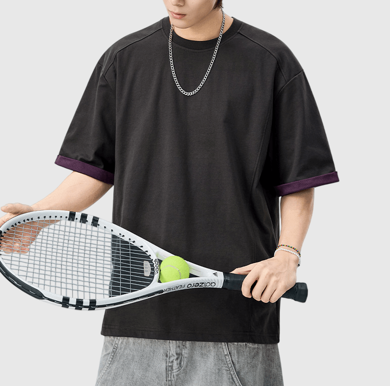 日系手袖撞色拼接設計 短袖T-Shirt [SBT-1534]