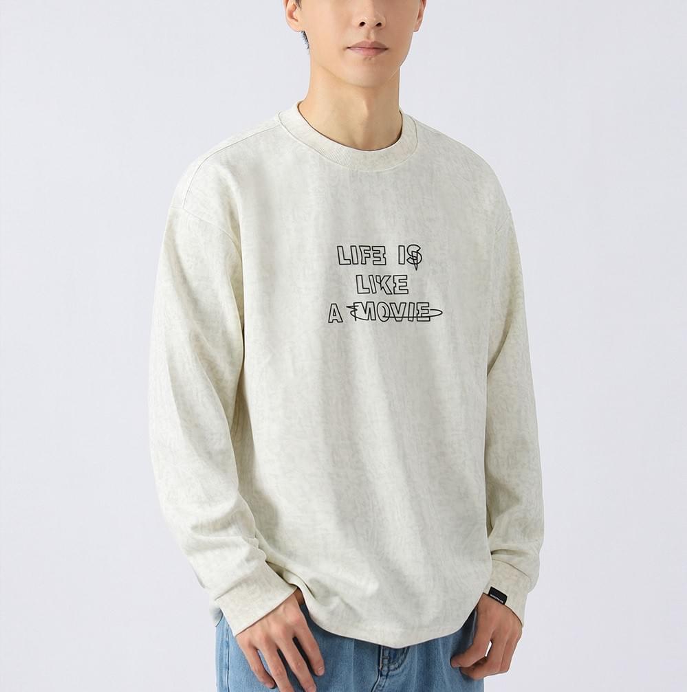 復古中身立體文字印燙 紮染長袖 T-Shirt [CBT-1227]