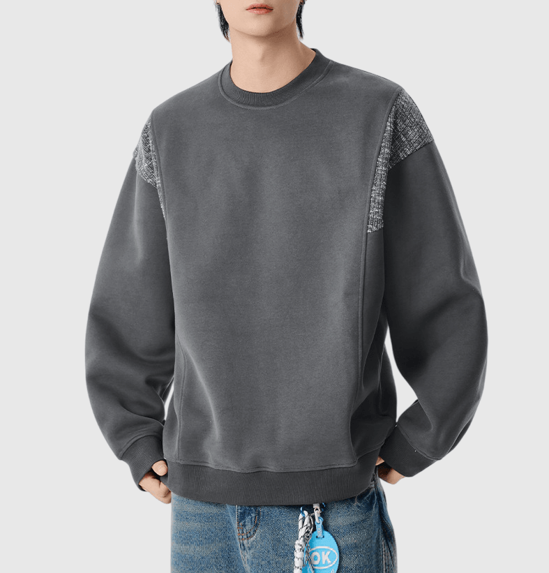 復古手袖撞色縫紉拼接 圓領長袖衛衣 [SBH-1341]