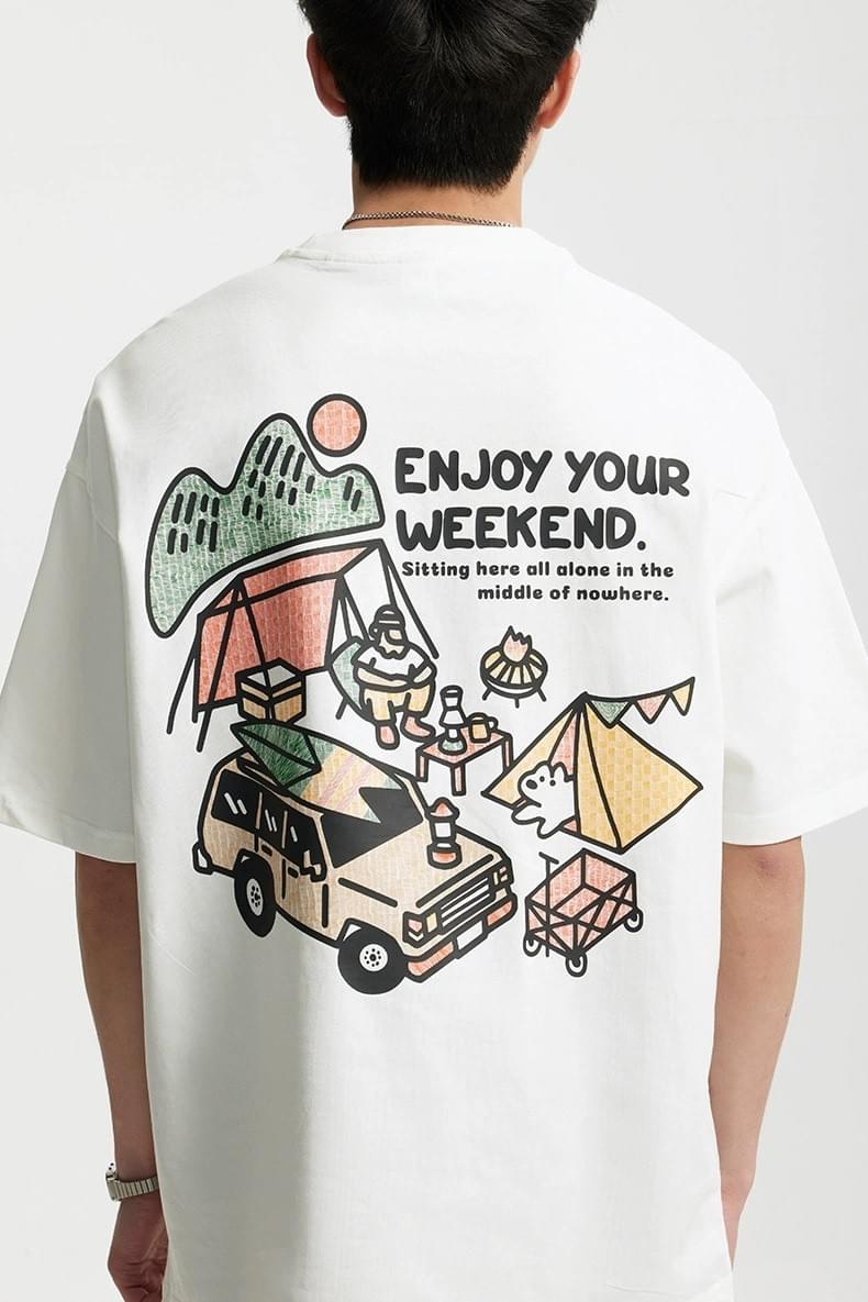 戶外露營前後圖案印燙 純棉短袖 T-Shirt [CBT-1241]