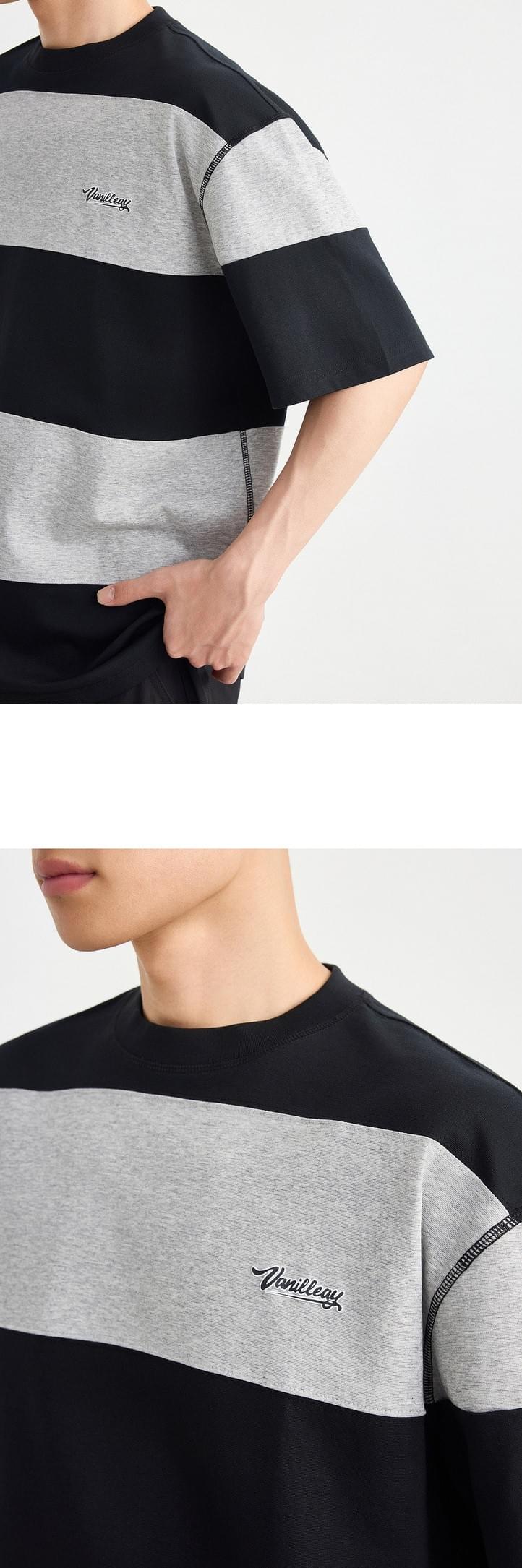 復古闊條紋文字印燙 短袖 T-Shirt [CBT-1571]