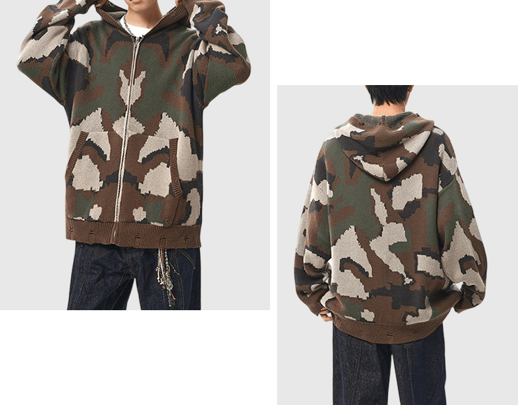 迷彩色系設計  純棉針織外套 [CBJ-1068]