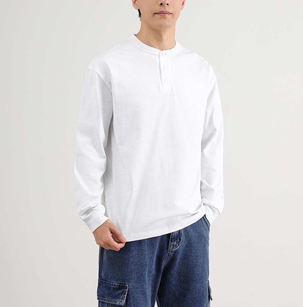 日系基礎純色亨利領 重磅純棉長袖 T-Shirt [CBT-1229]