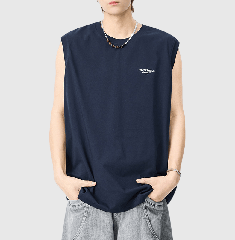 日系文青色系細文字圖案印燙 無袖背心 T-Shirt [SBT-1533]