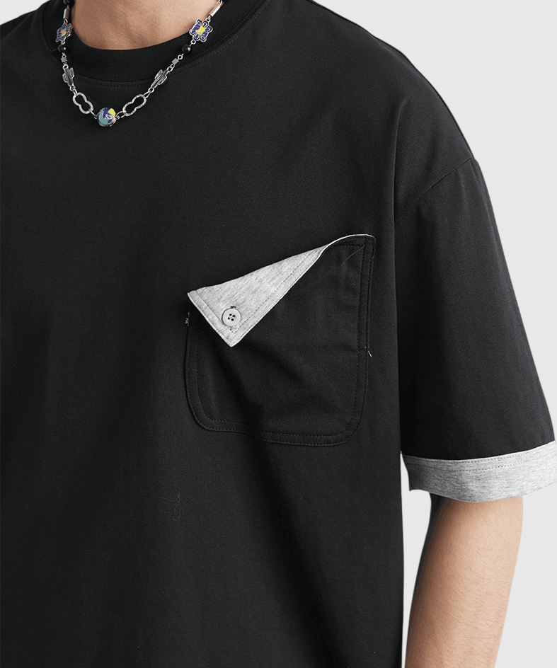 日系色系撞色前袋反向設計 短袖 T-Shirt [SBT-1560]