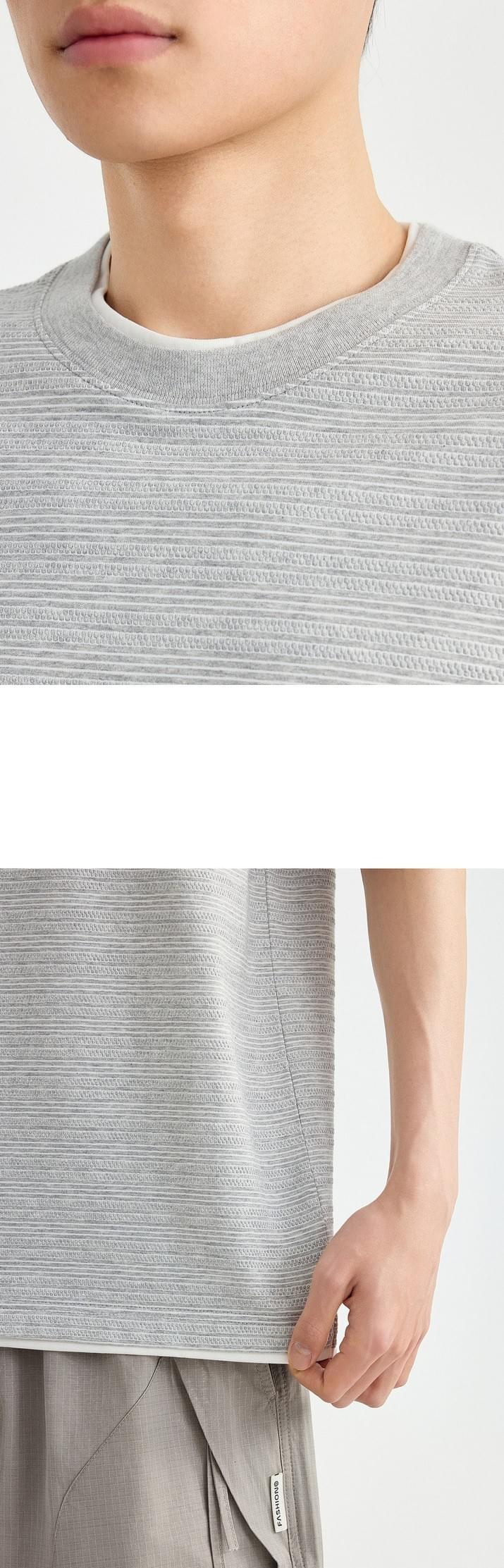 假兩件肌理紋理編織 短袖 T-Shirt [CBT-1286]