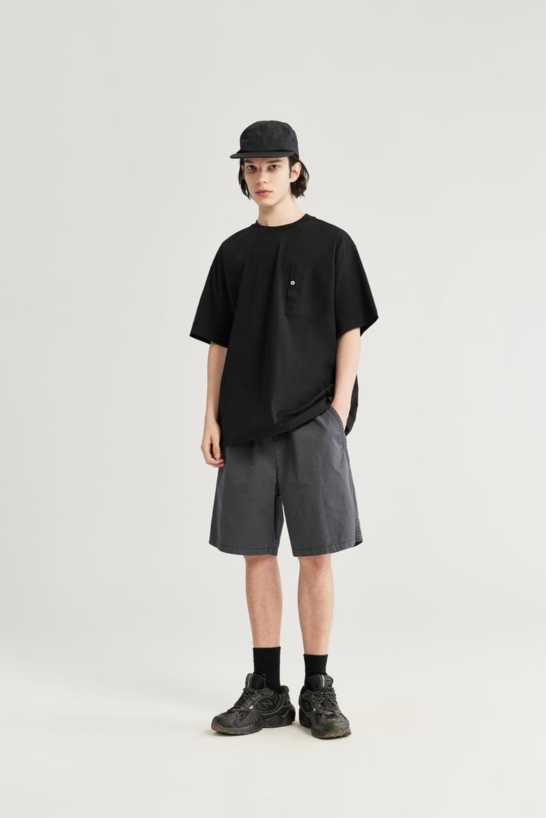 前袋撞色布設計 純棉短袖 T-Shirt [CBT-1075]